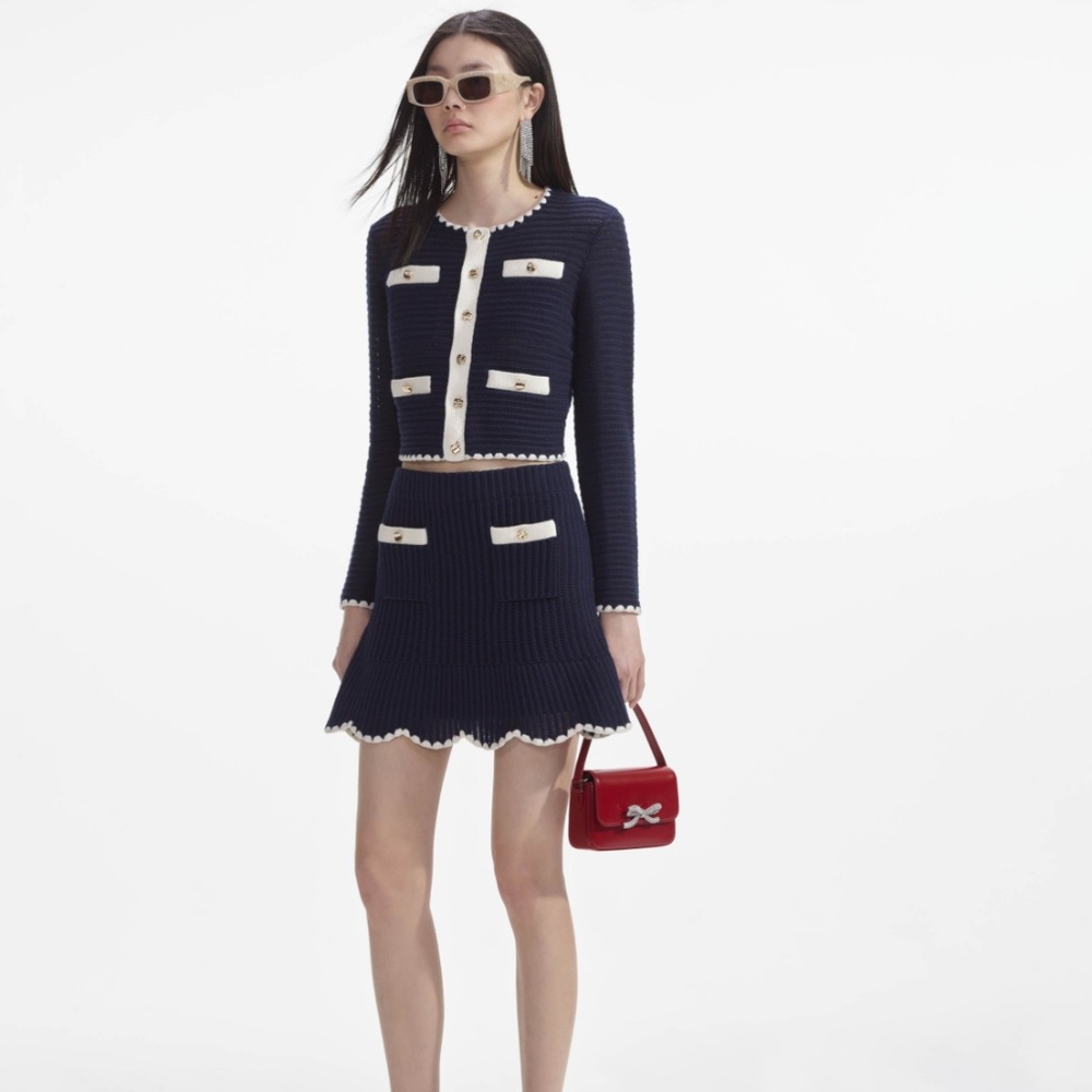self-portrait Navy Crochet Contrast Trim Mini Skirt - Size: M - MSRP $405 - NWT - Picture 2 of 8